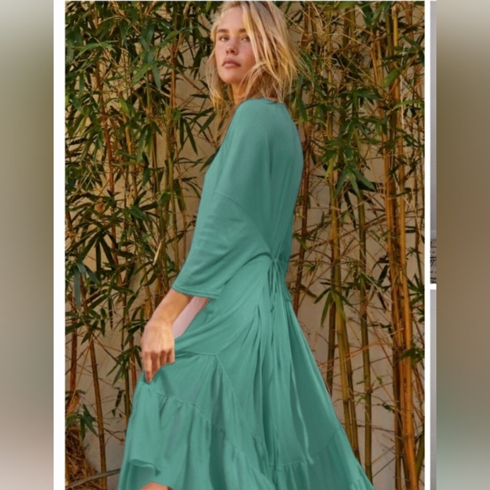 Free People Sun Seeker Green Tiered Maxi Dress Size M